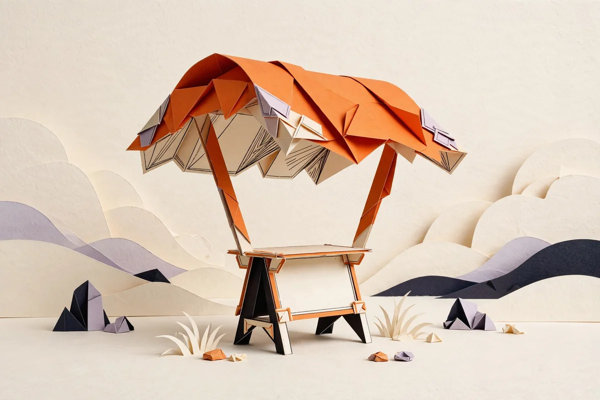 A little paper canopy above a sign stand
