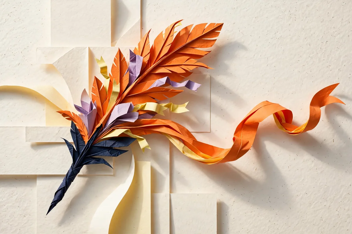 An expressive ribbon casting a long paper shadow