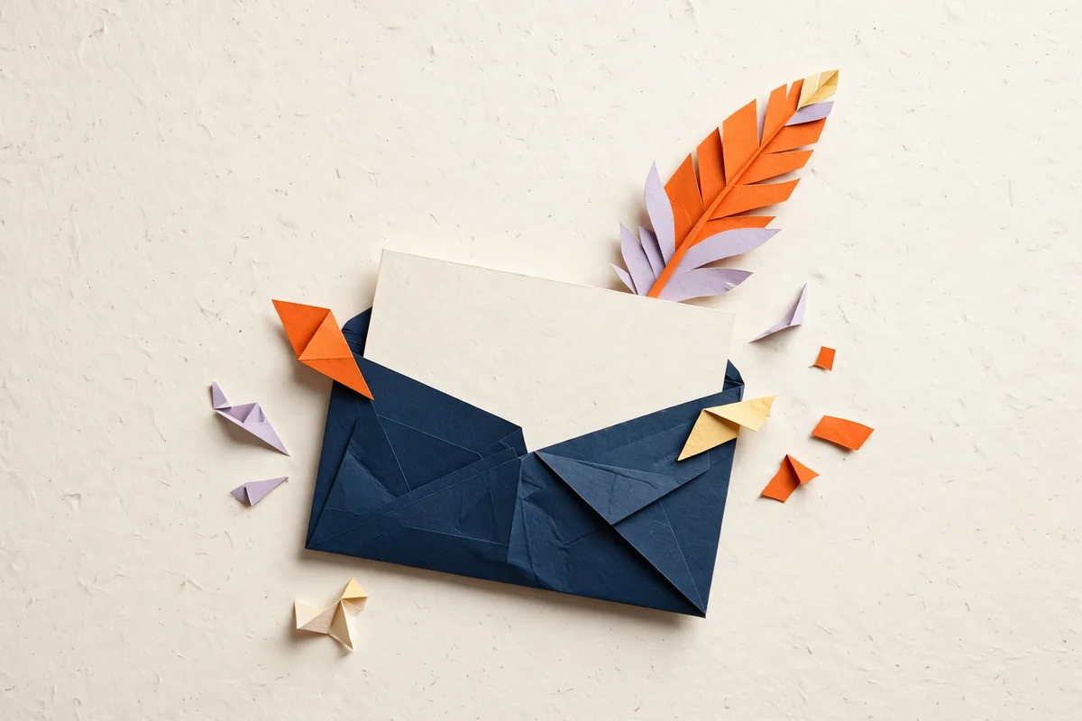 A blank message board emerging from a paper pocket
